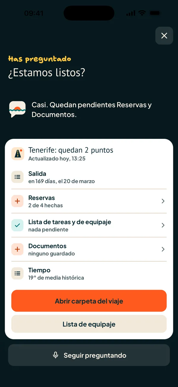 Genie responde una pregunta sobre el viaje en la app