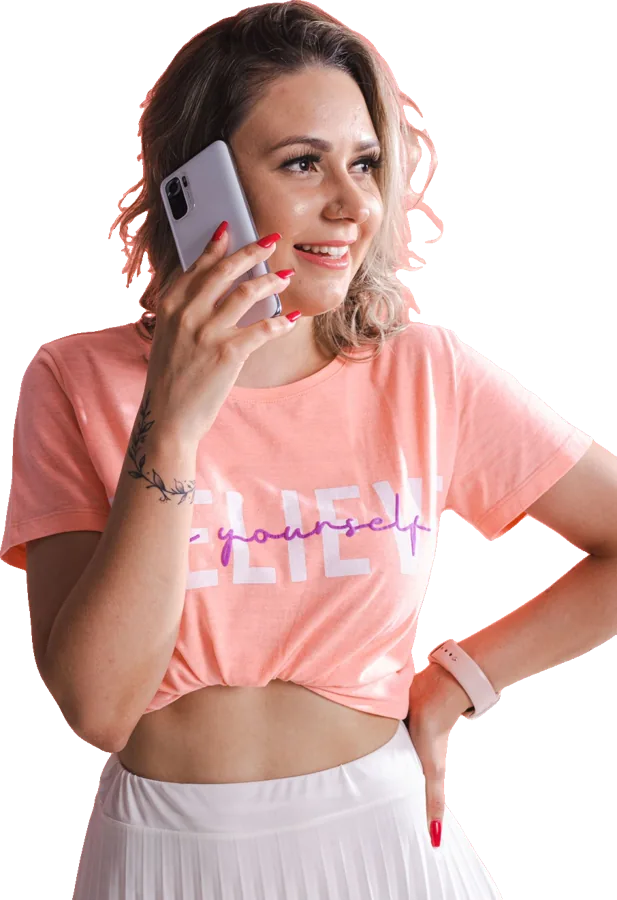A woman laughing on the phone