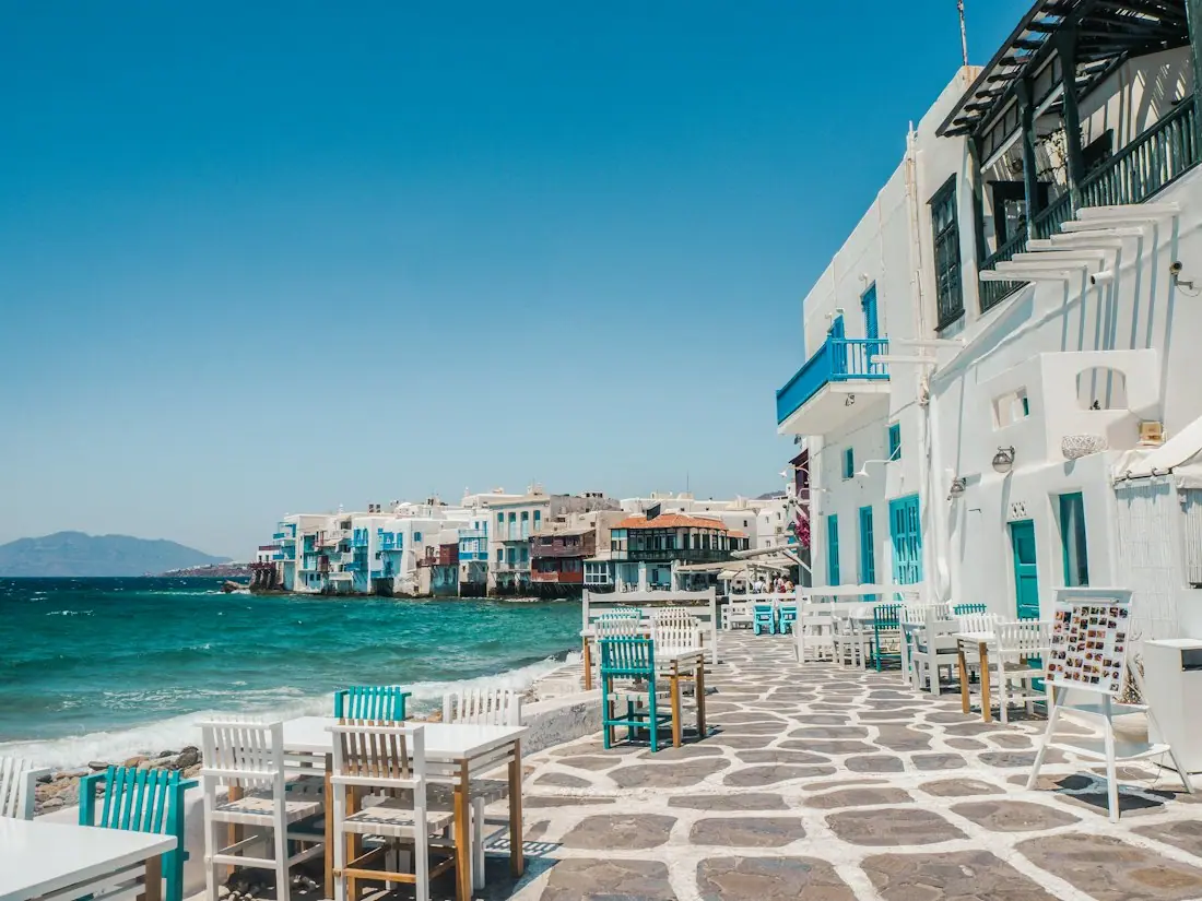 Tables by the sea in Mykonos